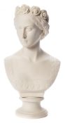 A Copeland parian portrait bust of Princess Alice: wearing a garland of roses and titled 'Alice',