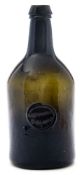 A sealed wine bottle: the mid/dark green body of squat cylinder form with 'kick up' and tooled neck