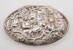 A George III silver tobacco box, maker IG probably James Graham, London, 1777: of oval outline,