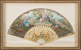 A French ivory and painted fan: with carved and painted ivory and m.o.p.