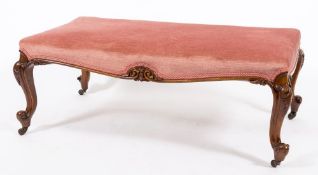 A Victorian carved walnut rectangular stool:,