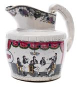 An English pearlware 'Friendship' jug: of shouldered form with greyhound handle,