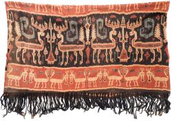 A Sumba (Indonesia) Hingi Kumbu man's garment: blue indigo cloth with geometric decoration.