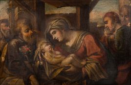 Roman School [17th Century]- The Holy Family:- oil on canvas 49 x 75cm.