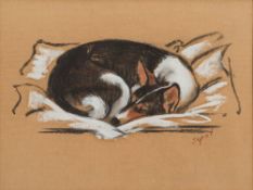 * Hyman Segal [1914-2004]- Terrier sleeping:- signed pastel drawing 21 x 27.5cm.
