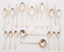 A George V silver rat tail part table service, maker D & J Wellby Ltd, London,
