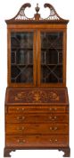A 19th Century mahogany and marquetry bureau bookcase:,