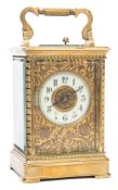 A Victorian French carriage clock: the eight-day duration movement having a platform lever