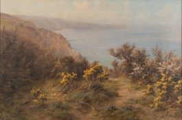 Hugh Percy Heard [19th/20th Century]- North Devon coastal landscape:, gorse covered cliff,