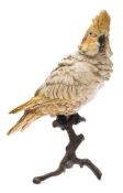 After Bergman a cold painted bronze model of a yellow and white Cockatoo: perched on a naturalistic