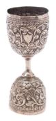 A 19th century Indian silver double-ended egg cup/measure:,