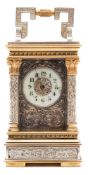 A French engraved miniature carriage clock: the eight-day duration timepiece movement having a
