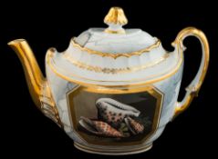 A Barr Flight & Barr [Worcester] oval teapot and cover: with fluted rim and double scroll handle,