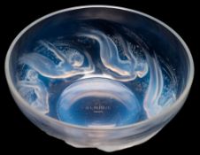 A Lalique bowl 'Ondines Ouverte': the mildly opalescent bowl of circular form,