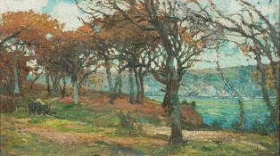 * Samuel John Lamorna Birch [1869-1955]- A wooded estuary scene:- signed S J Lamorna Birch bottom