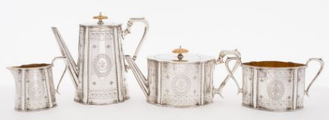 A Victorian silver four-piece tea service, maker Walter & Charles Sissons, London,
