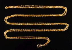 A Victorian 15ct gold guard chain: with knotted and lozenge shaped links and attached lobster clasp