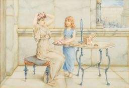 William Anstey Dolland [1858-1929]- The Flower Girl:- signed bottom right watercolour 28 x 40cm.