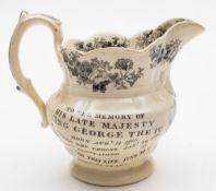 An early 19th century Goodwin, Bridgwood & Harris pottery jug: commemorating the death of George IV,