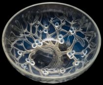 A Lalique bowl 'Gui': the mildly opalescent body moulded on the exterior with Mistletoe branches,