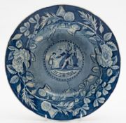 A George III pearlware memorial soup plate: of circular form printed in blue,