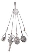 A late Victorian silver chatelaine, maker R. & W.
