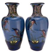 A pair of large Longpark pottery 'Kingfisher' vases: of baluster form,