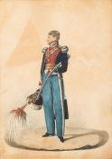 Richard Dighton [1795-1880]- A small portrait of a Prussian Officer:- full-length standing signed