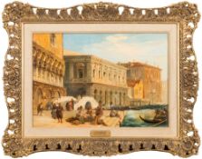 Edward Pritchett [1808-1894]- The Bridge of Straw with Doge's Palace and Prison beyond:- signed