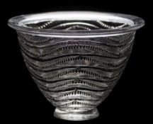 A Lalique vase 'Annecy': the clear and black patinated body intaglio decorated on the exterior with