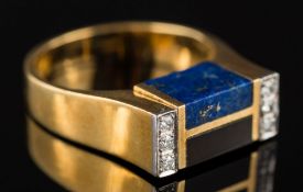 A lapis lazuli tiger's eye and diamond 'swivel' ring:,