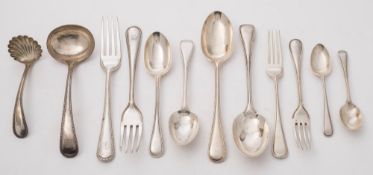 A matched Old English bead edge pattern part flatware service,