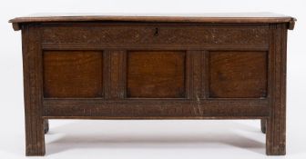 An early 18th Century carved oak rectangular coffer:,