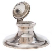 A George V silver capstan inkwell, unknown maker, Chester, 1920: hinged lid marked only,