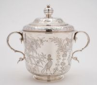 A George V silver porringer and cover, maker D & J Wellby Ltd, London, 1912: inscribed to the base,