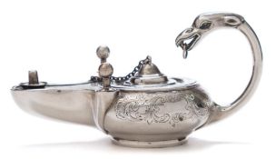 A Victorian silver oil lamp, maker John Figg, London, 1845: of neo-classical design,