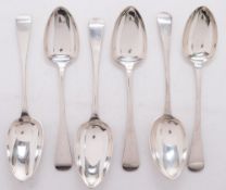 A set of four Victorian silver Old English pattern dessert spoons:, maker J.