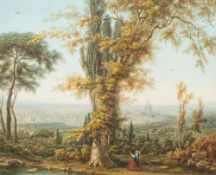 Auguste Etienne Francois Meyer [1805-1890 French]- Rome from Mount Mario:- figure before a shrine