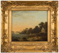 Circle of James Arthur O'Connor [ 1792-1841]- An upland river landscape, figures in the foreground,