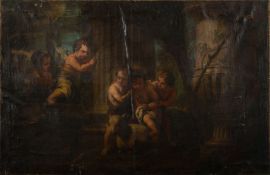 Manner of Sir Peter Lely [18th Century]- Putti and lamb amongst classical architecture,