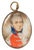 English School circa 1800- A miniature portrait of a young officer:- head and shoulders with short