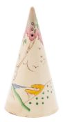 A Clarice Cliff pottery conical castor: decorated in the Pink Taormina pattern,