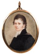 English School early 19th Century- A double-sided bust-length miniature portrait of a young lady