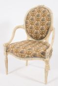 A late 18th Century later cream painted open armchair:, in the Adam taste,