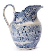 A Staffordshire pottery jug 'Royal Review': of helmet form,