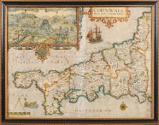 KIP, William - Cornwall : hand coloured map, 390 x 295 mm, f & g, c1607.