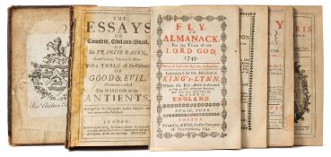BACON, Francis - The Essays or, Councels, Civil and Moral : calf front board detached,