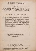COMMONWEALTH .... Eighteen New Court-Quaeries Humbly Offered ... London: Printed in the year, 1659.
