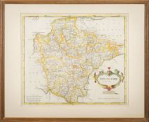 MORDEN, Robert - Devonshire : hand coloured map, 415 x 365 mm, framed & glazed, c1695.