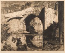 * Frank Brangwyn [1867-1956]- Bridge, Barnard Castle:- etching, 1907,